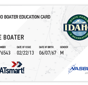 BOATsmart! Idaho boater education card with NASBLA approved badge.