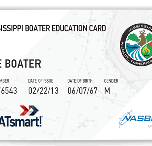 BOATsmart! Mississippi boater education card with NASBLA approved logo.