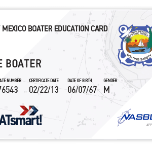 BOATsmart! New Mexico boater education card with NASBLA approved logo.