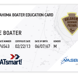 BOATsmart! Oklahoma boater education card with NASBLA approved logo.