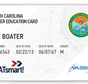 BOATsmart! South Carolina boater education card with NASBLA approved logo.