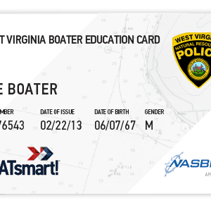 BOATsmart! West Virginia boater education card with NASBLA approved logo.